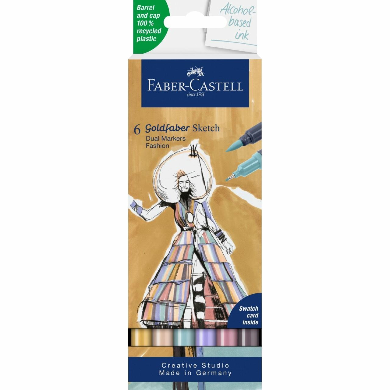 Faber-Castell Goldfaber Sketch Marker Fashion - Set di 6 Pennarelli Alcolici con Punta a Pennello e Fineliner