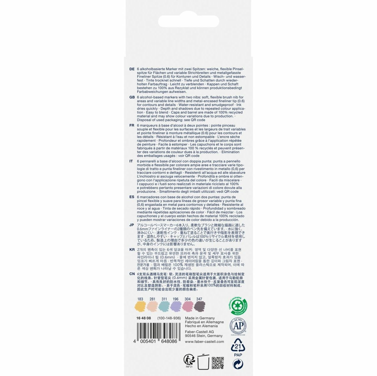 Faber-Castell Goldfaber Sketch Marker Fashion - Set di 6 Pennarelli Alcolici con Punta a Pennello e Fineliner