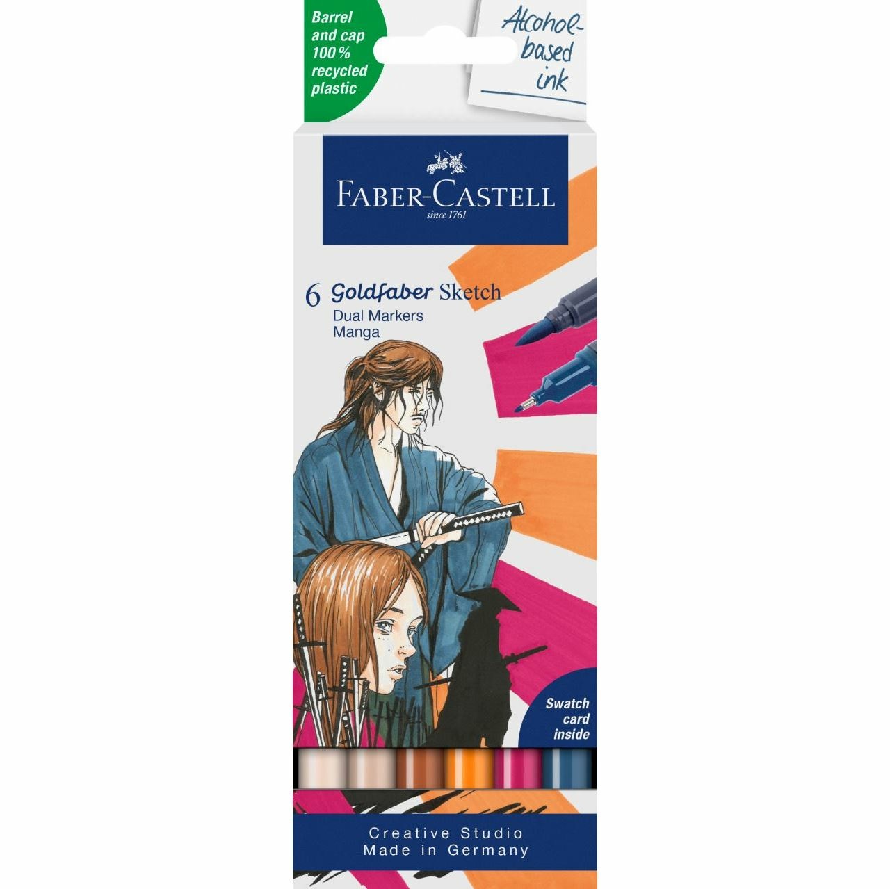 Faber-Castell 164809 Goldfaber Sketch Marker Manga - Set di 6 Pennarelli ad Alcool con Punta a Pennello e Punta Fineliner