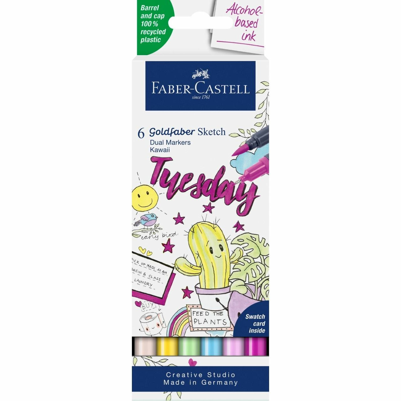 Faber-Castell Goldfaber Sketch Marker Kawaii - Set di 6 Pennarelli a Base Alcolica con Punta a Pennello e Punta Fineliner