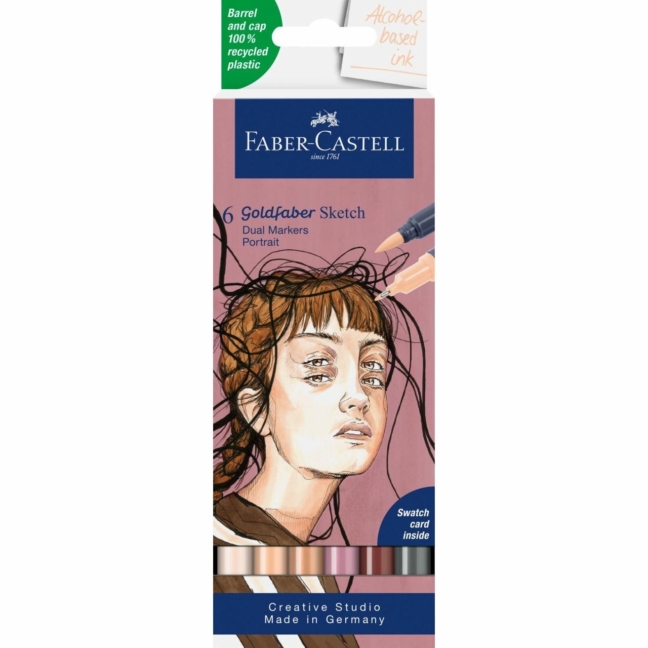 Faber-Castell Goldfaber Sketch Marker Portrait - Set da 6 pennarelli a base alcolica con punta a pennello e fineliner