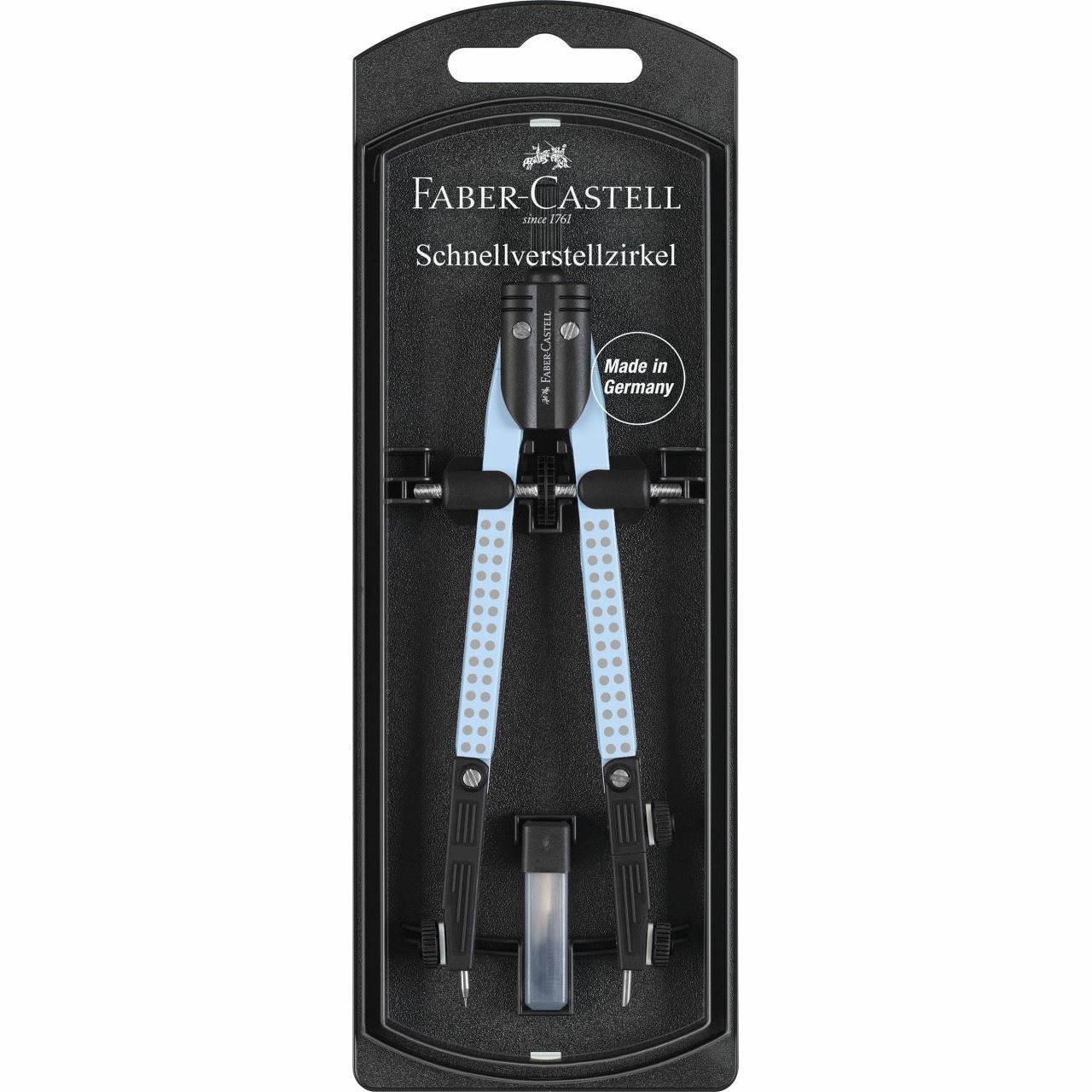 Faber-Castell Balaustrone Grip - Diametro Max Cerchio 390 mm - Blu Cielo - Regolazione Rapida con Pallini, Parti di Ricambio e Mine Incluse