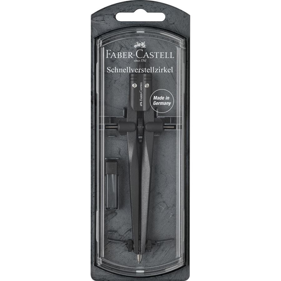Faber-Castell 174530 Compasso Stream Nero - Regolazione di Precisione, Diametro Max 340 mm, Materiale Antracite e Nero Acrilico, Parti di Ricambio Incluse