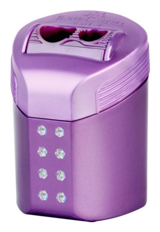 Faber-Castell Temperamatite RollOn Sparkle - con serbatoio, 2 fori, colori assortiti (Ocean, Rose, Violet) - conf. 6 pz