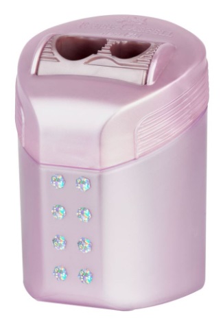 Faber-Castell Temperamatite RollOn Sparkle - con serbatoio, 2 fori, colori assortiti (Ocean, Rose, Violet) - conf. 6 pz