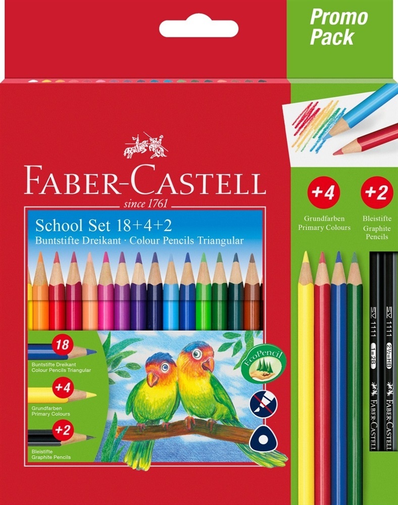 Faber-Castell Set da Regalo: 18 Matite Colorate Triangolari 4 Matite Colorate 2 Matite Grafite - Fusto Triangolare per Uso Scolastico