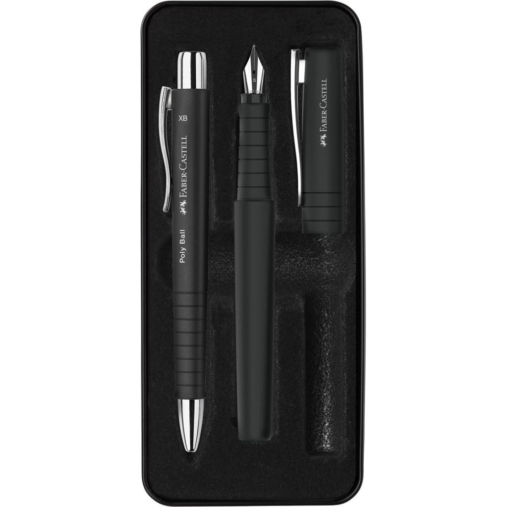 Faber-Castell Set di Scrittura Poly Pen e Penna a Sfera 0,7 mm Fusto Nero - Ergonomico e Ideale per Appunti