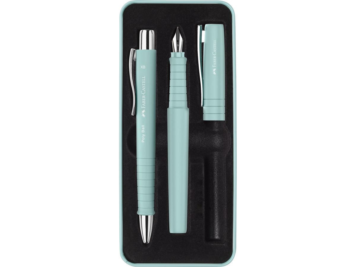 Faber-Castell Set da Scrittura Poly Pen con Penna Stilografica e Biro, Punta 0,7mm, Fusto Caribic Blue