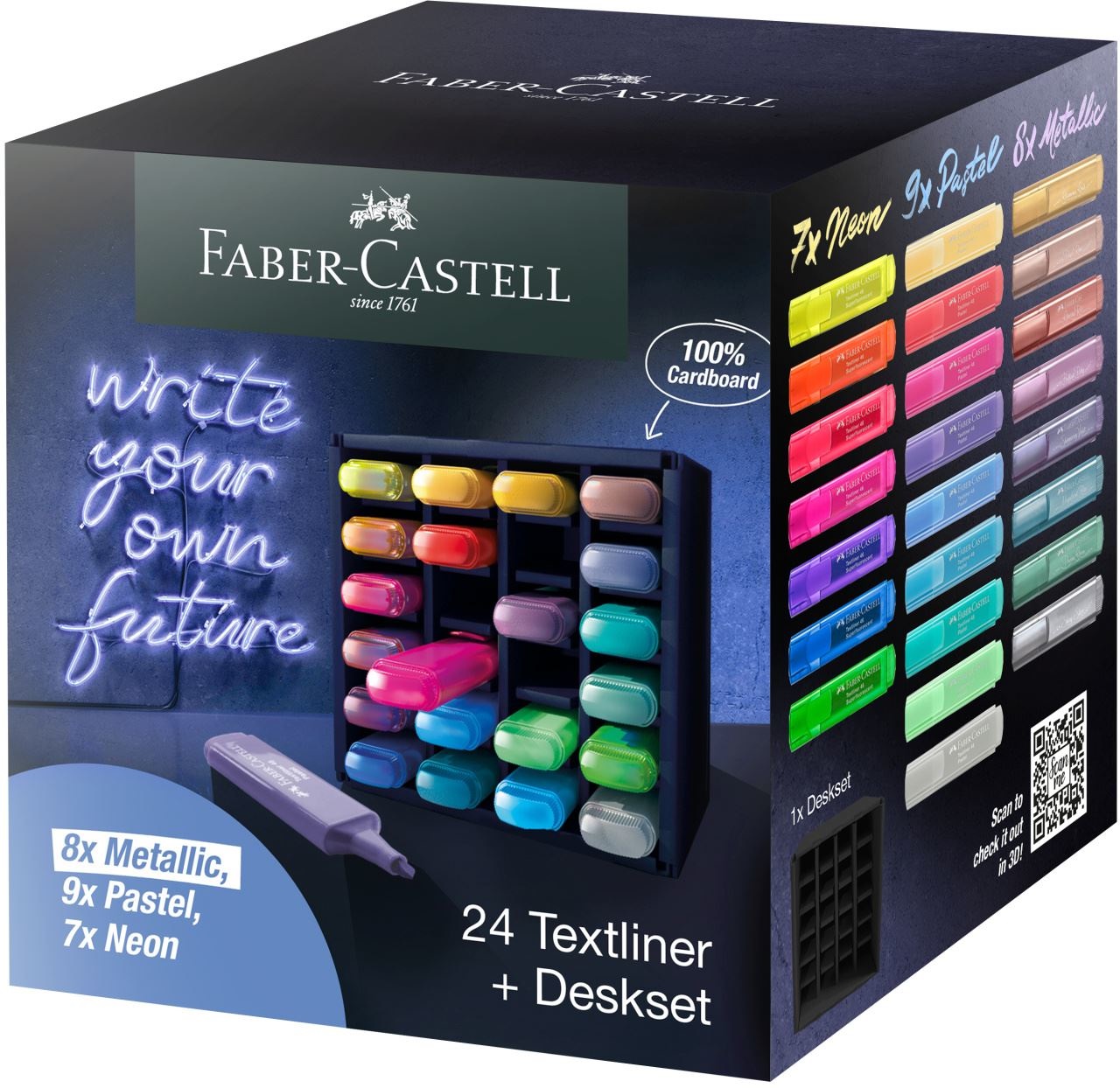Faber-Castell 254602 Set di 24 Evidenziatori Textliner - Neon, Pastello e Metallizzati, Punta a Scalpello, Design Ergonomico, Inchiostro a Base d'Acqua