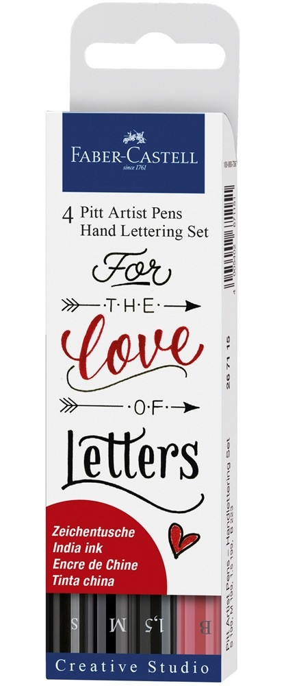 Faber-Castell Penna Pitt Artist Pen Set da 4 con punte S (0,3 mm), M (0,7 mm), B (1,5 mm) e pennello - inchiostro pigmentato resistente all'acqua