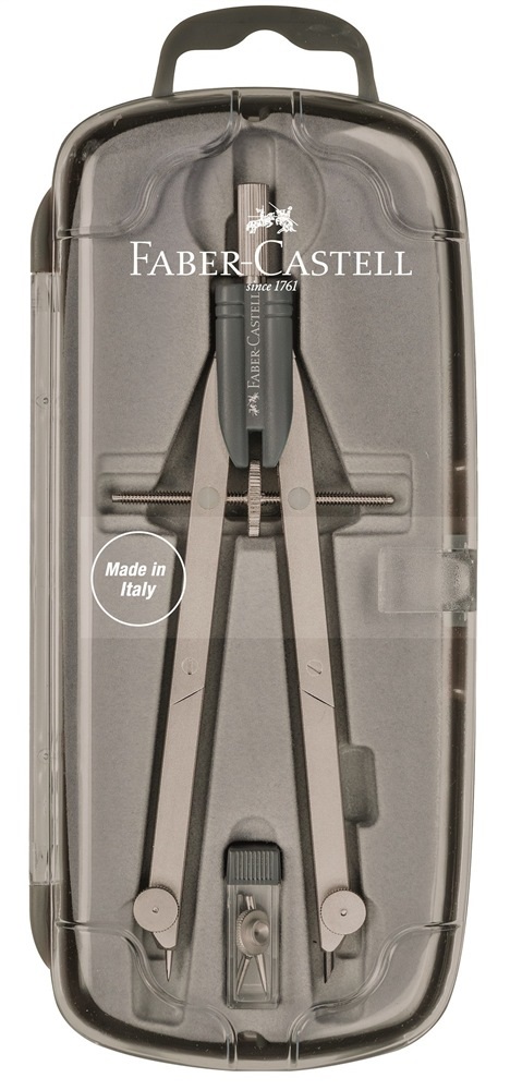 Faber-Castell Balaustrone Start - Compasso con Aste Snodabili, Vite Centrale Micrometrica, Lunghezza 159 mm, Diametro Max Cerchio 300 mm, Ottone Nichelato