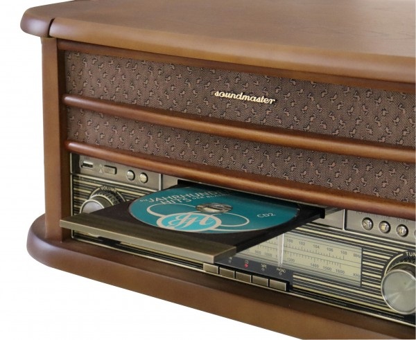 Soundmaster NR560 Nostalgie Music Center - Giradischi, Lettore CD, MP3, USB Encoding, Lettore cassette, Radio MW/FM