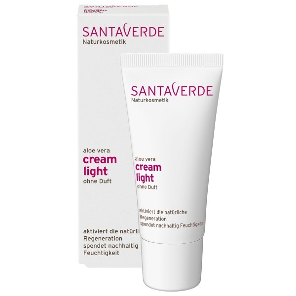 Santaverde Crema Light Senza Profumo per Viso, Collo e Décolleté - 30 ml con Aloe Vera e Acido Ialuronico