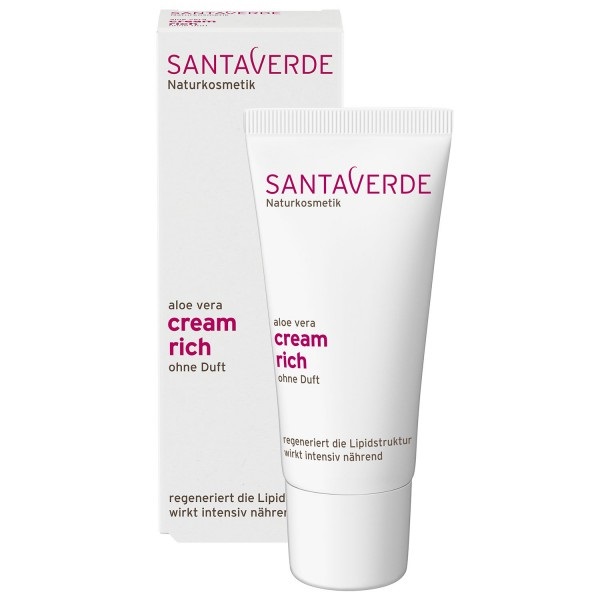 Santaverde Crema Viso Ricca senza Profumo - Aloe Vera, Burro di Karité e Olio di Argan, 30 ml