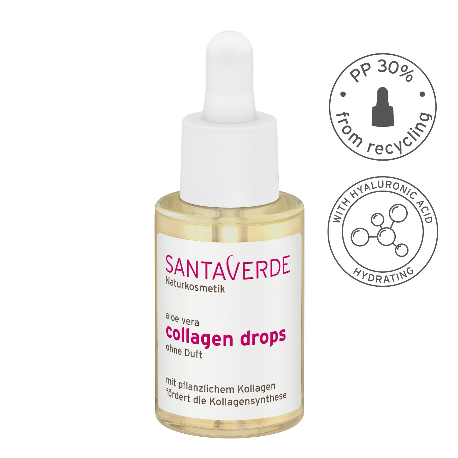 Santaverde Collagen Drops Siero Viso 30 ml - Rassodante, Idratante, Vegan e Senza Profumo