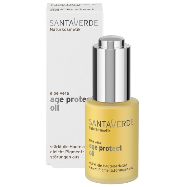 Santaverde Aloe Vera Age Protect Olio per il Viso - 30 ml, Nutriente e Anti-Età con Oli di Argan, Enotera, Cardo e Albicocca