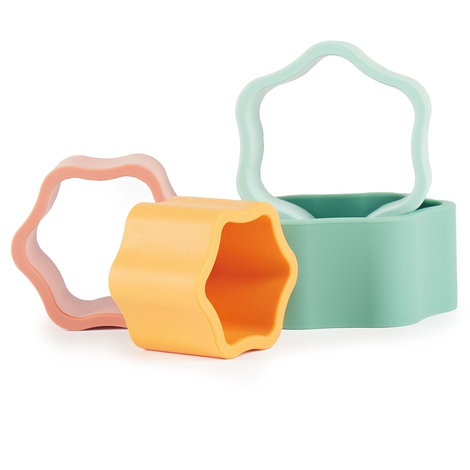 Bieco Tazza Impilabile in Silicone Tropical Vibes - Set di 4 Pezzi per Bambini da 12 Mesi, Sviluppo della Coordinazione e Motricità Fine