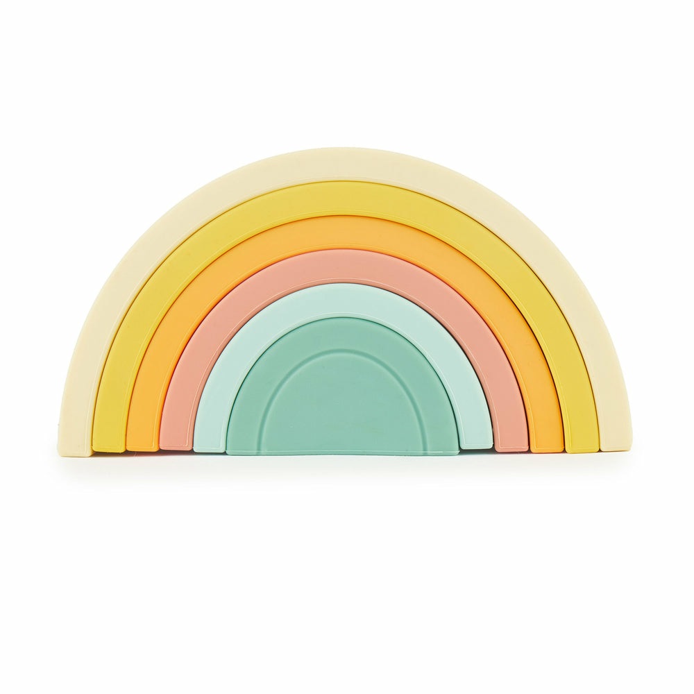 Bieco Giocattolo Arcobaleno in Silicone Tropical Vibes | Mattoncini da Costruzione Montessori in Colori Pastello | Sviluppo Abilità Motorie Fini