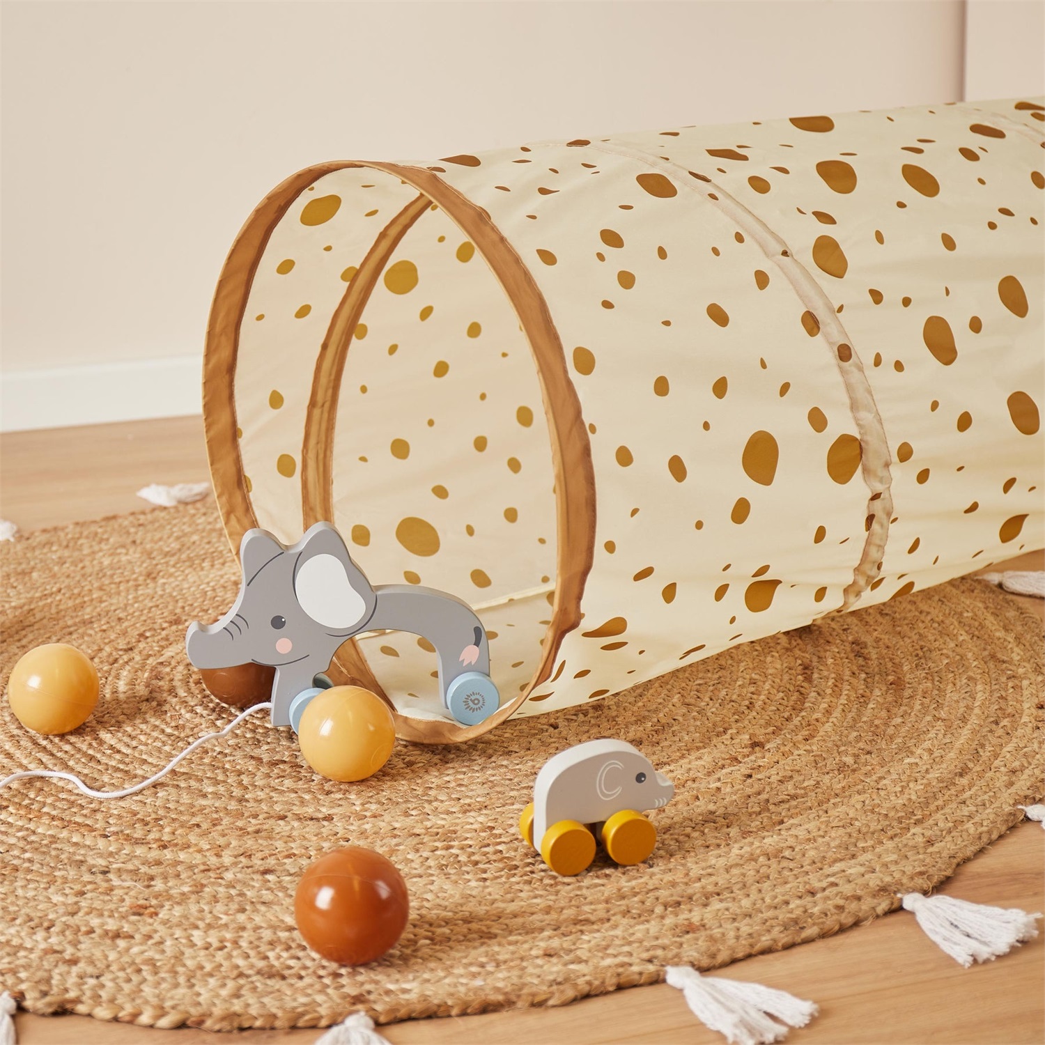 Bieco XXL Tunnel di Gioco Pop-Up Dots per Bambini - 180 x 46 cm, Sicuro e Resistente, Ideale da 12 Mesi