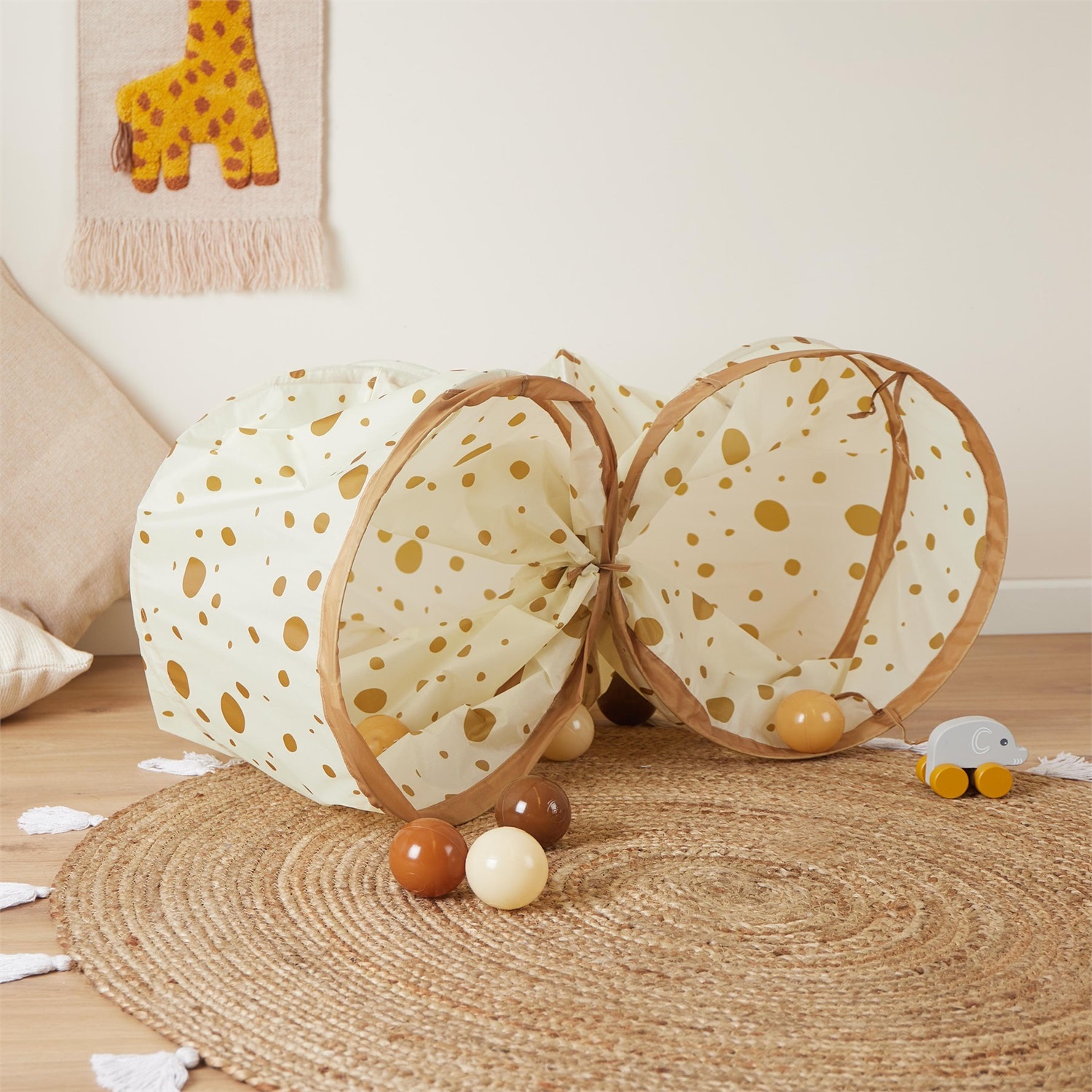 Bieco XXL Tunnel di Gioco Pop-Up Dots per Bambini - 180 x 46 cm, Sicuro e Resistente, Ideale da 12 Mesi