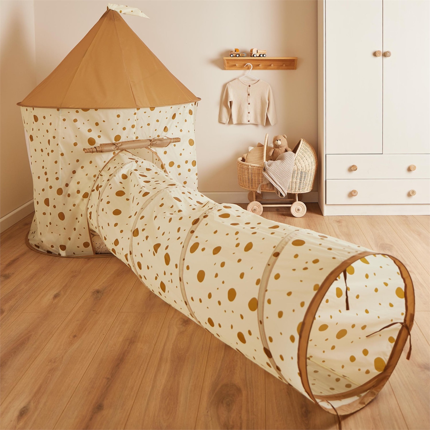 Bieco XXL Tunnel di Gioco Pop-Up Dots per Bambini - 180 x 46 cm, Sicuro e Resistente, Ideale da 12 Mesi