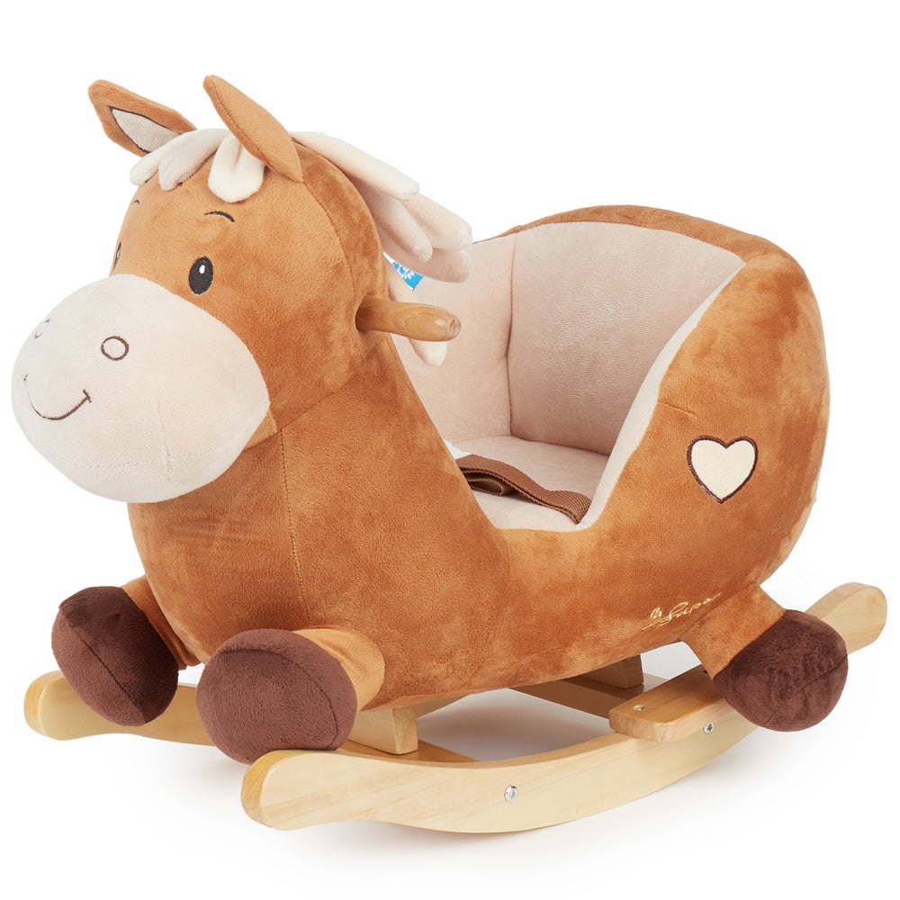 BIECO Cavalluccio a Dondolo Calimero 60cm in Morbido Peluche con Cintura di Sicurezza per Bambini dai 9 Mesi