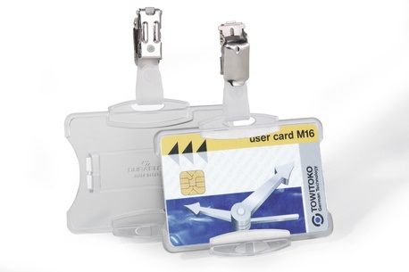 Durable Portabadge Rigido 85x54 mm con Clip di Sicurezza Orientabile - Conf. 25 Pezzi