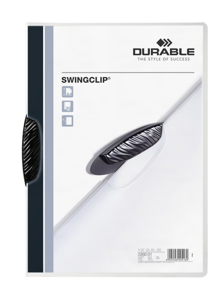 Durable Swingclip Cartellina A4 Nero in Polipropilene Flessibile con Clip Ellittica - Fino a 30 Fogli