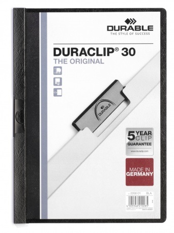 Durable DURACLIP 30 A4 - Cartellina con Clip, Capacità 30 Fogli, PVC, Dorso 3 mm, Nero