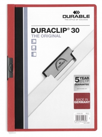 Durable DURACLIP® Cartellina A4 con Clip in Acciaio, Capacità 30 Fogli, Dorso 3 mm, Copertina Trasparente, Retro Colorato