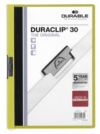 Durable DURACLIP® A4 Cartellina con Clip Verde - Capacità 30 Fogli, PVC di Alta Qualità, Copertina Trasparente, Confezione da 25 Pezzi