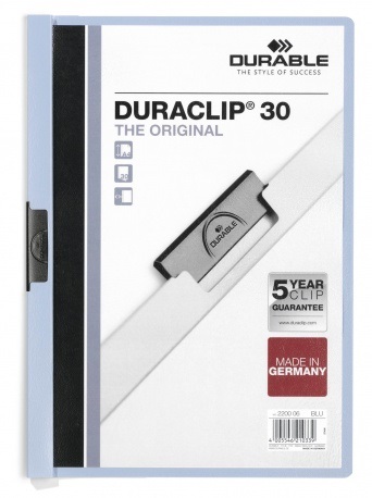 Durable DURACLIP® A4 Cartellina con Clip in Acciaio, Capacità 30 Fogli, Dorso 3 mm, PVC Trasparente e Retro Colorato