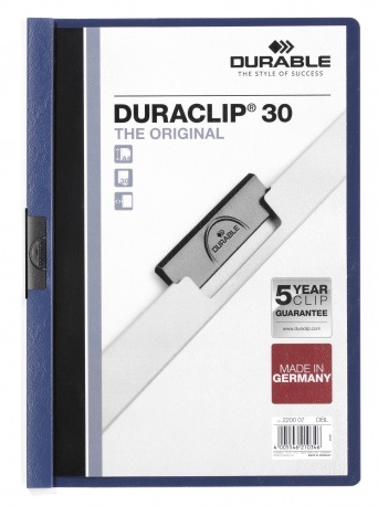 Durable DURACLIP® A4 Cartellina con Clip - Capacità 30 Fogli, Dorso 3 mm, PVC Blu, Copertina Trasparente