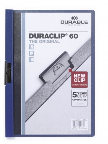 Durable DURACLIP® Cartellina A4 con Clip in Acciaio, Capacità 60 Fogli, Dorso 6 mm, PVC Blu e Copertina Trasparente