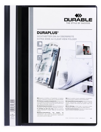 Durable Duraplus Cartellina ad Aghi A4 Nero - Copertina Trasparente Personalizzabile con Tasca Interna - Confezione da 25
