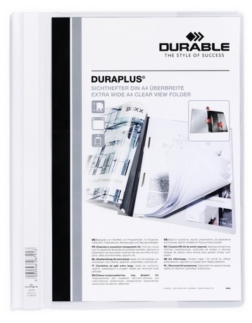 Durable Duraplus Cartellina ad Aghi A4 Bianco - Copertina Trasparente Personalizzabile con Tasca Interna - Confezione da 25