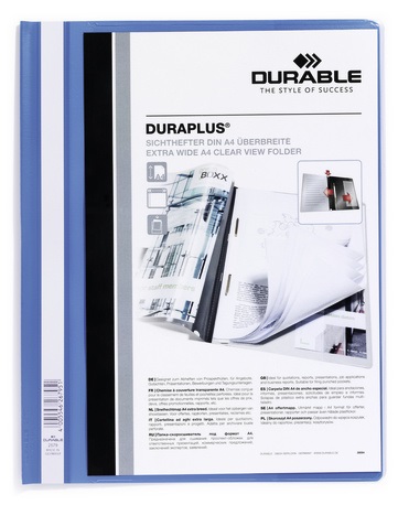 Durable DURAPLUS Cartellina ad Aghi A4 Azzurro con Copertina Trasparente Personalizzabile e Tasca Interna