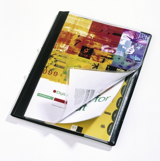 Durable 2589-01 Cartellina ad Aghi Durapus De Luxe A4 Nero con Fronte Trasparente e Retro Colorato, Confezione da 25 Pezzi