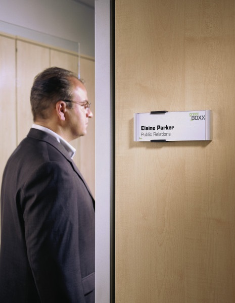 Durable Targa Info Sign 149x52,5 mm in Alluminio e Acrilico Trasparente - Argento Metallizzato