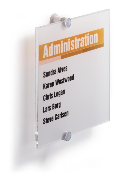 Durable Crystal Sign Targa per Porte/Pareti 210 x 210 mm in Acrilico Trasparente con Fissaggio a Viti