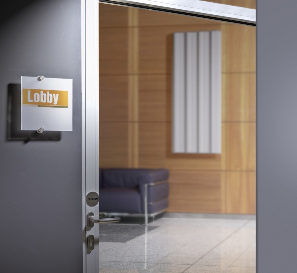 Durable Crystal Sign Targa per Porte/Pareti 210 x 210 mm in Acrilico Trasparente con Fissaggio a Viti