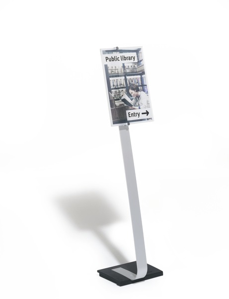 DURABLE Espositore da Pavimento CRYSTAL SIGN A3 in Alluminio con Pannello in Acrilico Trasparente Antiriflesso, Orientabile Verticale e Orizzontale, Argento Metallizzato