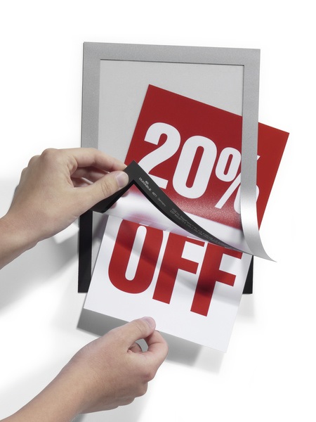 Durable Duraframe A5 - Cornice Espositiva Autoadesiva e Magnetica, Confezione da 10 Pezzi, Argento