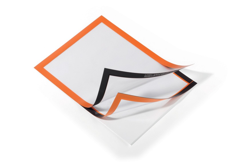 Durable DURAFRAME Cornice Espositiva Adesiva A4 Arancione - Confezione da 10 o 20 Pezzi, Staccabile e Riutilizzabile