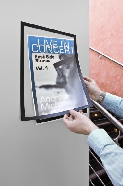 Durable DURAFRAME® Cornice Espositiva Adesiva A3 Nero - Confezione da 6 o 10 Pezzi, Facile Inserimento con Pannello Magnetico