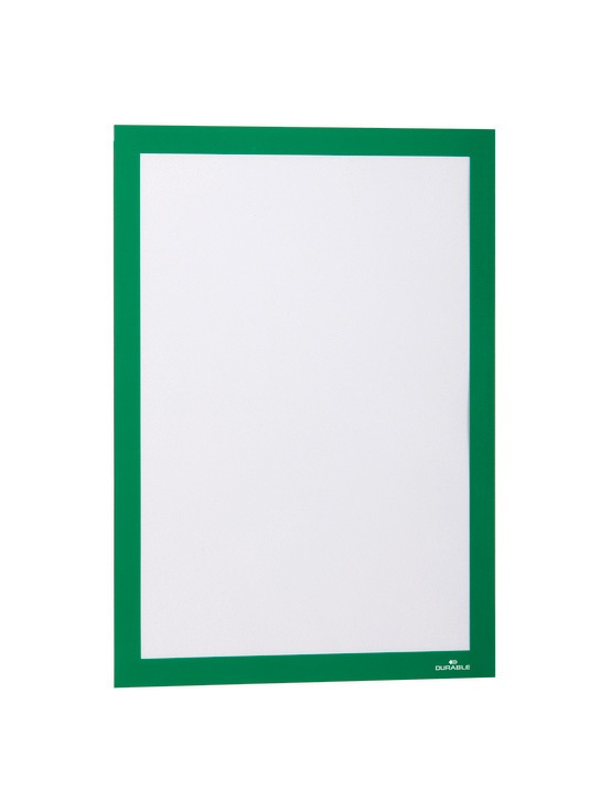 Durable Duraframe® Cornice Espositiva Magnetica A4 Verde, Confezione da 10 Pezzi, Adesiva per Superfici Lisce e Solide