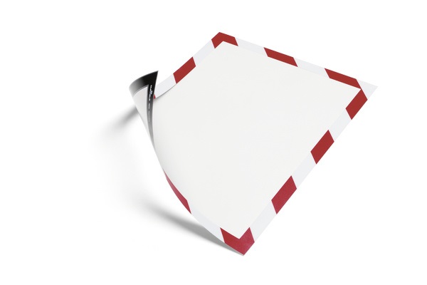 Durable 4945132 Duraframe Magnetic Security - Cornice Espositiva Magnetica A4 per Segnaletica di Sicurezza, Confezione da 5 Pezzi, Rosso/Bianco