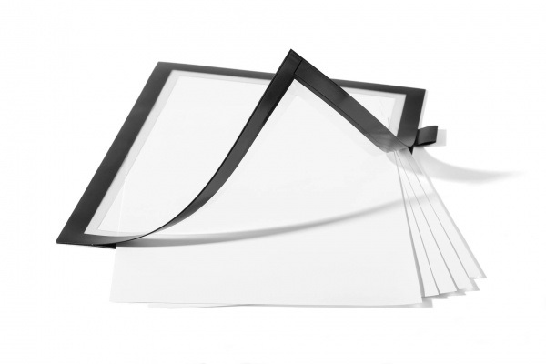 Durable DURAFRAME NOTE Cornice Espositiva Adesiva A4 con Pannello Magnetico e Portapenne - Nero