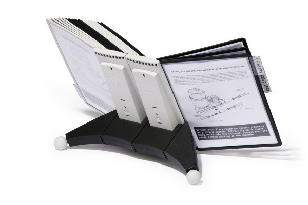 Durable SHERPA Table 20 - Leggio da Tavolo A4 con 20 Pannelli, Cavalierini Rimovibili, Estendibile, Colore Grigio e Nero