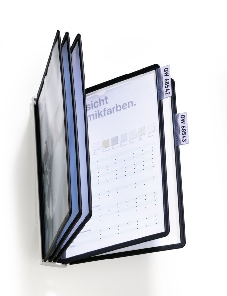 Durable Sherpa Wall 5 - Leggio da Parete con 5 Pannelli A4 in ABS Nero, Superficie Antiriflesso e Cavalierini Rimovibili